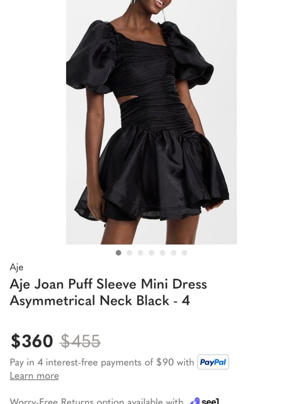 Aje Black Asymmetrical Puff Sleeve Mini Dress